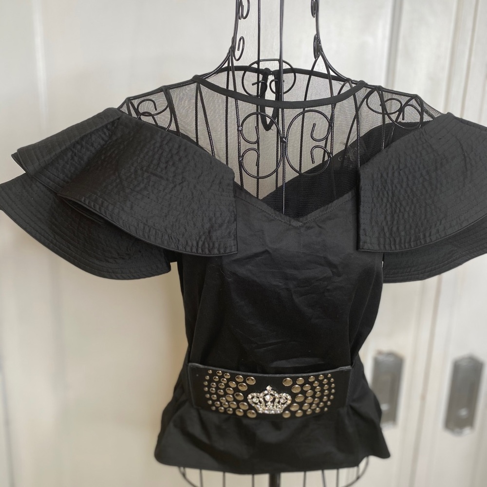 Sheer Neck Ruffled Sleeve Crop Top